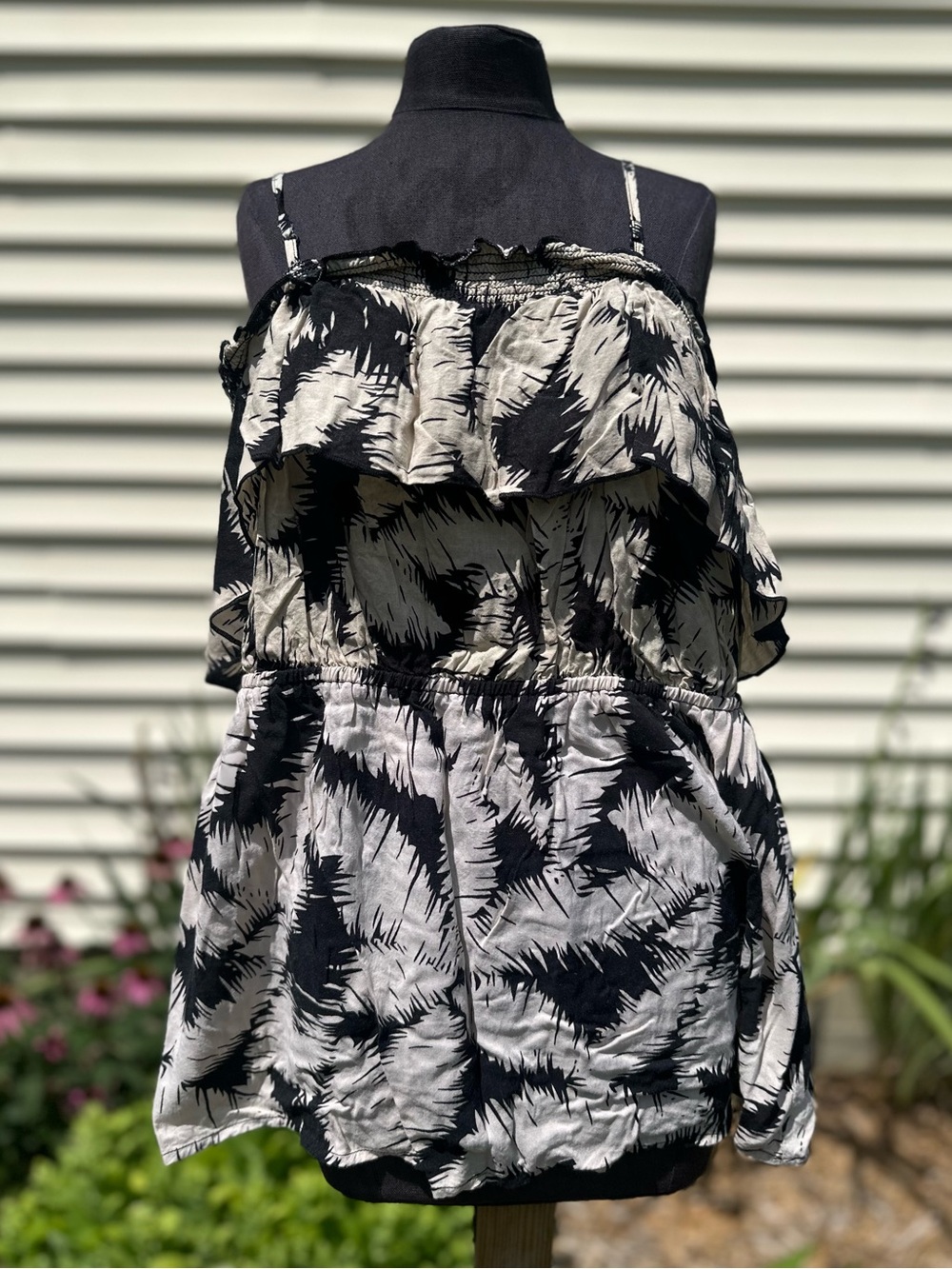 Elle Beige and Black Printed Ruffle Cami